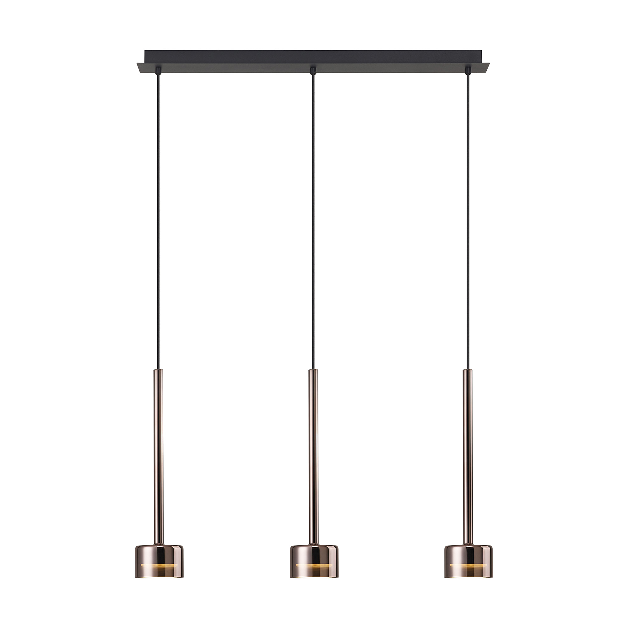 M7885/4000K  Tonic Linear Pendant 3 Light 4000K Copper/Black/Copper Glass